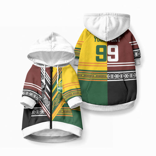 Custom Rugby New Zealand and Australia Pet Hoodie Burgundy Koru Geometric with Aboriginal Chevron Sport Style