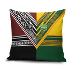 Rugby New Zealand and Australia Pillow Cover Burgundy Koru Geometric with Aboriginal Chevron Sport Style