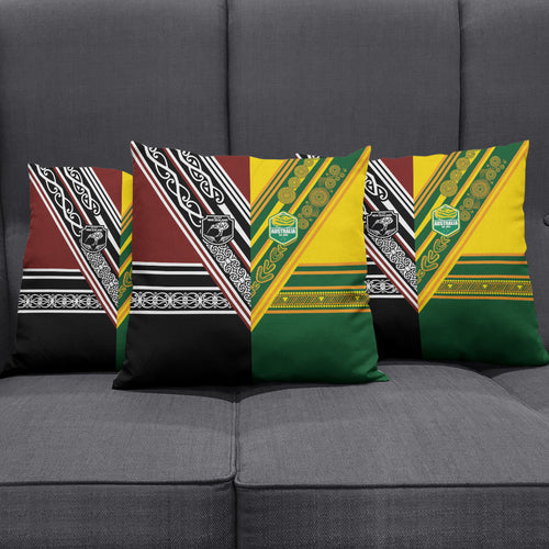 Rugby New Zealand and Australia Pillow Cover Burgundy Koru Geometric with Aboriginal Chevron Sport Style
