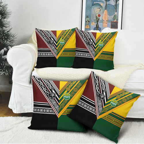 Rugby New Zealand and Australia Pillow Cover Burgundy Koru Geometric with Aboriginal Chevron Sport Style
