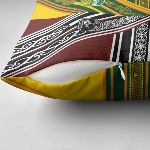 Rugby New Zealand and Australia Pillow Cover Burgundy Koru Geometric with Aboriginal Chevron Sport Style