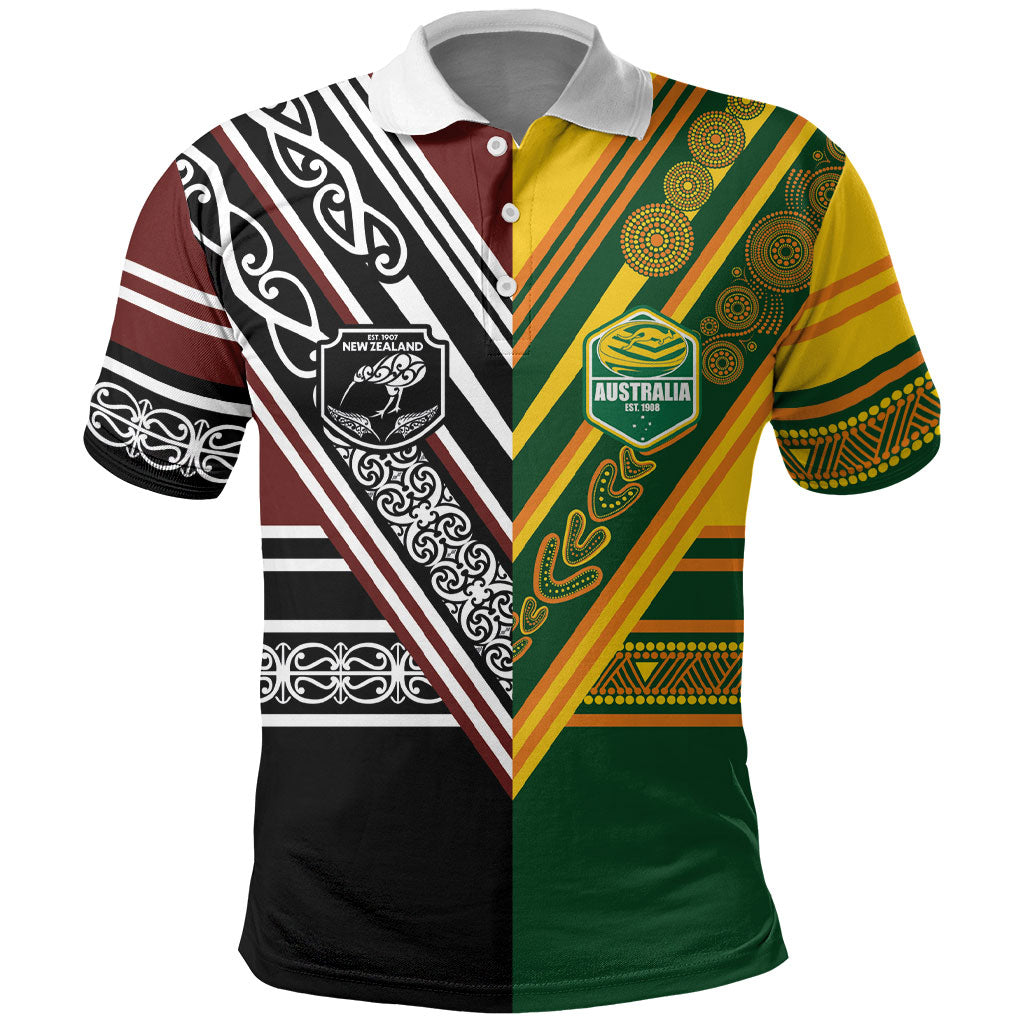 Custom Rugby New Zealand and Australia Polo Shirt Burgundy Koru Geometric with Aboriginal Chevron Sport Style