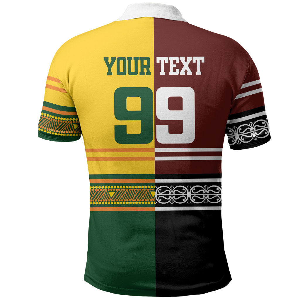 Custom Rugby New Zealand and Australia Polo Shirt Burgundy Koru Geometric with Aboriginal Chevron Sport Style