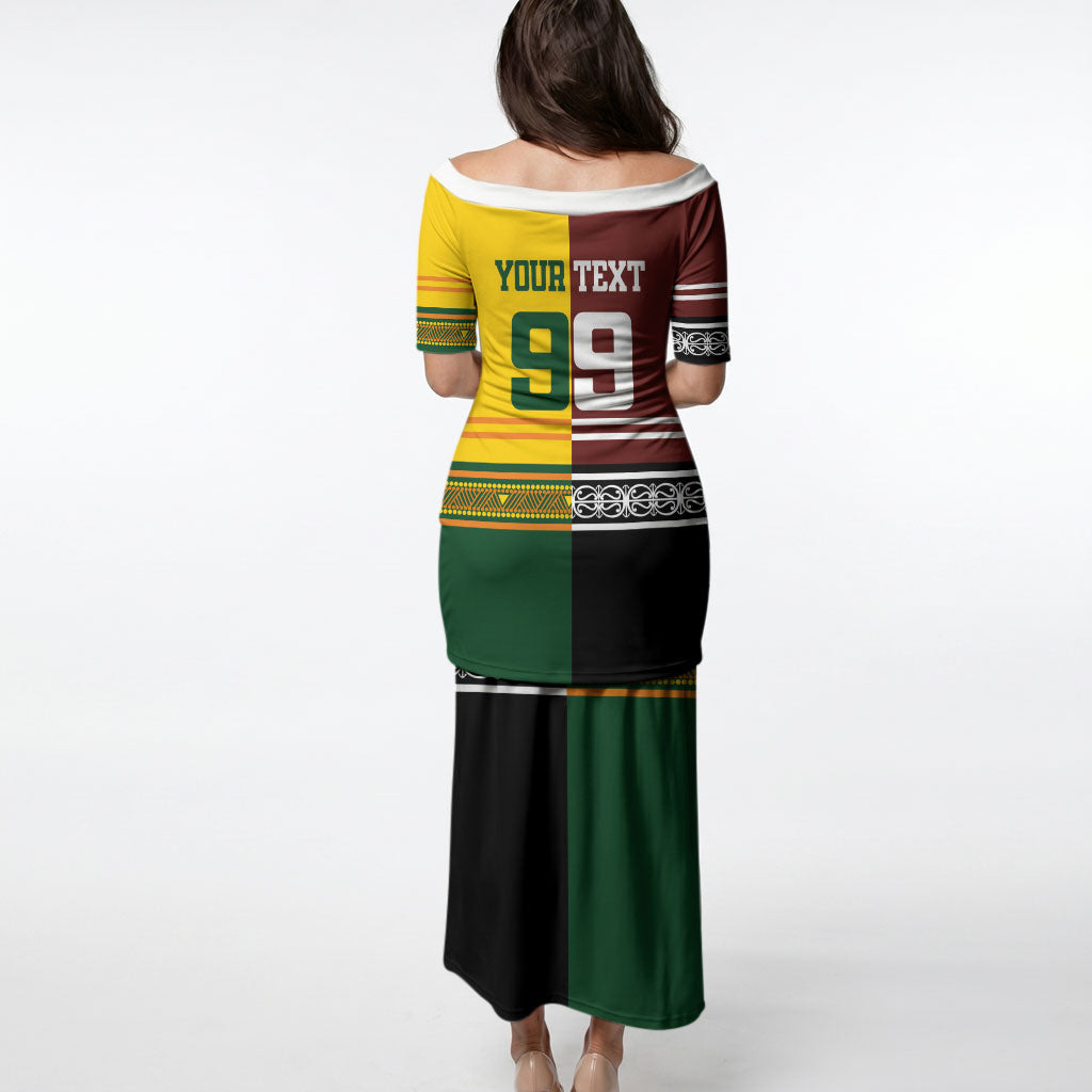 Custom Rugby New Zealand and Australia Puletasi Burgundy Koru Geometric with Aboriginal Chevron Sport Style