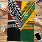 Rugby New Zealand and Australia Puzzle Burgundy Koru Geometric with Aboriginal Chevron Sport Style