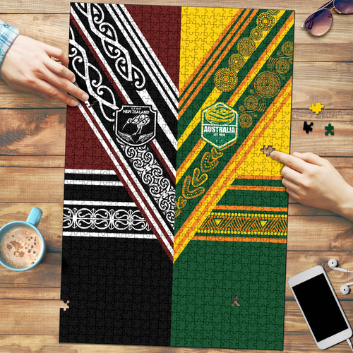 Rugby New Zealand and Australia Puzzle Burgundy Koru Geometric with Aboriginal Chevron Sport Style