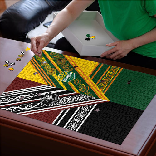 Rugby New Zealand and Australia Puzzle Burgundy Koru Geometric with Aboriginal Chevron Sport Style