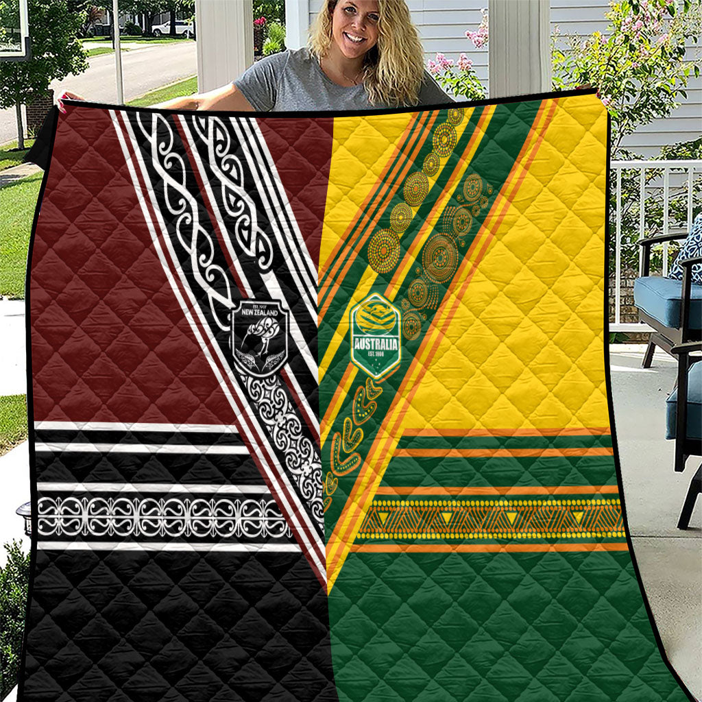Rugby New Zealand and Australia Quilt Burgundy Koru Geometric with Aboriginal Chevron Sport Style
