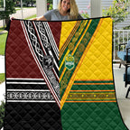 Rugby New Zealand and Australia Quilt Burgundy Koru Geometric with Aboriginal Chevron Sport Style
