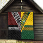 Rugby New Zealand and Australia Quilt Burgundy Koru Geometric with Aboriginal Chevron Sport Style