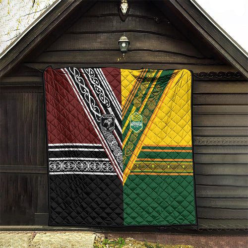 Rugby New Zealand and Australia Quilt Burgundy Koru Geometric with Aboriginal Chevron Sport Style