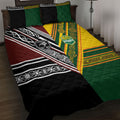 Rugby New Zealand and Australia Quilt Bed Set Burgundy Koru Geometric with Aboriginal Chevron Sport Style