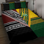 Rugby New Zealand and Australia Quilt Bed Set Burgundy Koru Geometric with Aboriginal Chevron Sport Style