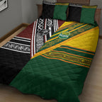 Rugby New Zealand and Australia Quilt Bed Set Burgundy Koru Geometric with Aboriginal Chevron Sport Style