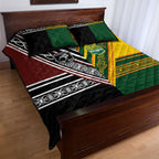 Rugby New Zealand and Australia Quilt Bed Set Burgundy Koru Geometric with Aboriginal Chevron Sport Style