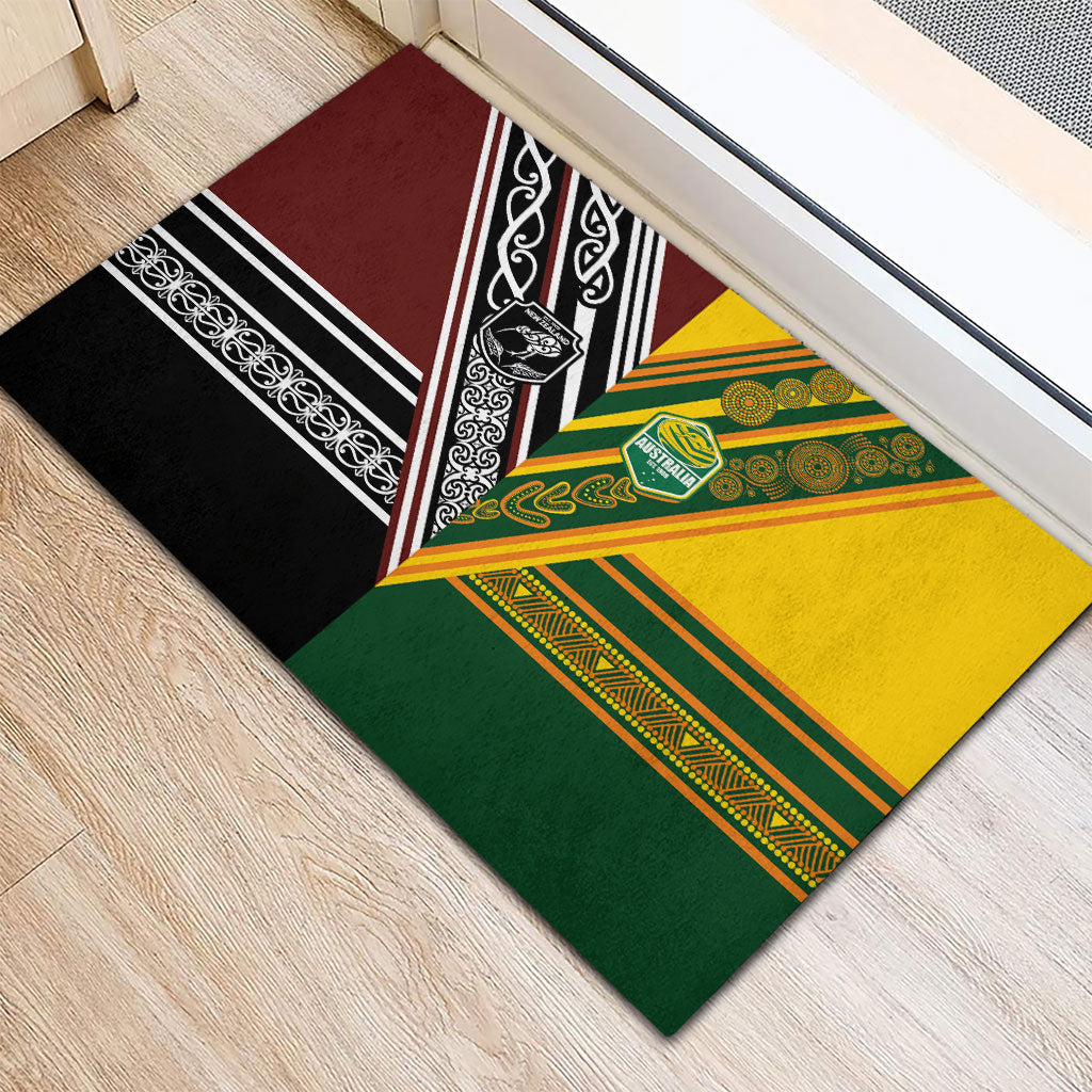 Rugby New Zealand and Australia Rubber Doormat Burgundy Koru Geometric with Aboriginal Chevron Sport Style