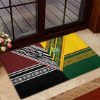 Rugby New Zealand and Australia Rubber Doormat Burgundy Koru Geometric with Aboriginal Chevron Sport Style