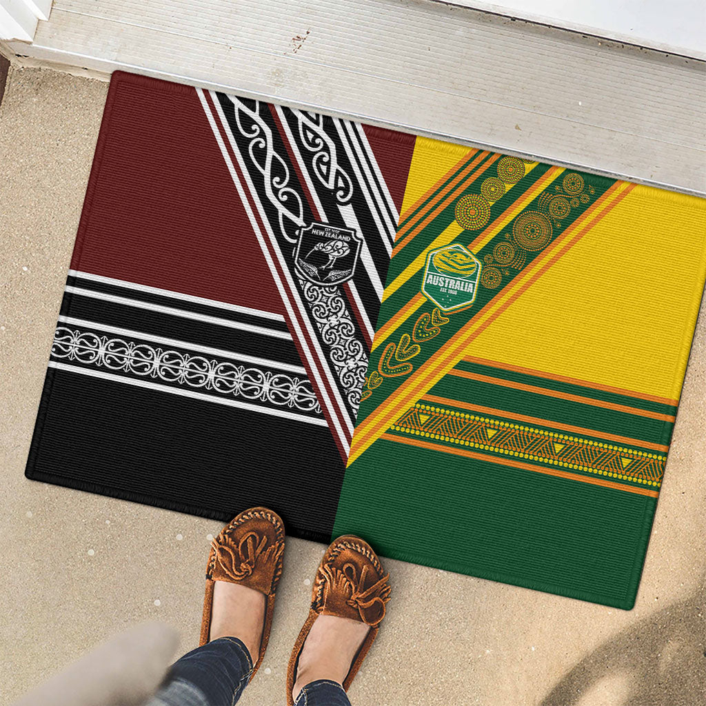 Rugby New Zealand and Australia Rubber Doormat Burgundy Koru Geometric with Aboriginal Chevron Sport Style