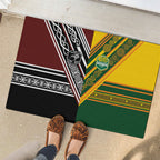 Rugby New Zealand and Australia Rubber Doormat Burgundy Koru Geometric with Aboriginal Chevron Sport Style