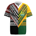 Custom Rugby New Zealand and Australia Rugby Jersey Burgundy Koru Geometric with Aboriginal Chevron Sport Style
