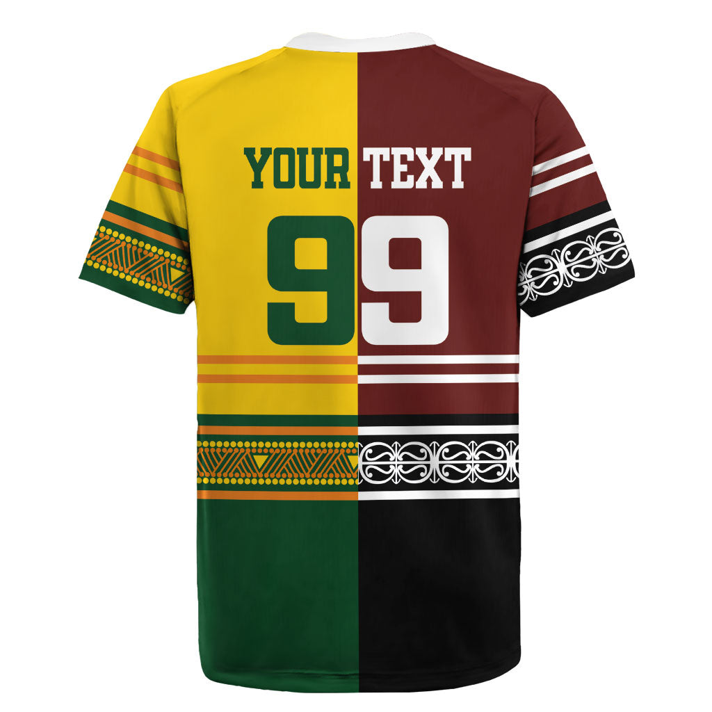 Custom Rugby New Zealand and Australia Rugby Jersey Burgundy Koru Geometric with Aboriginal Chevron Sport Style