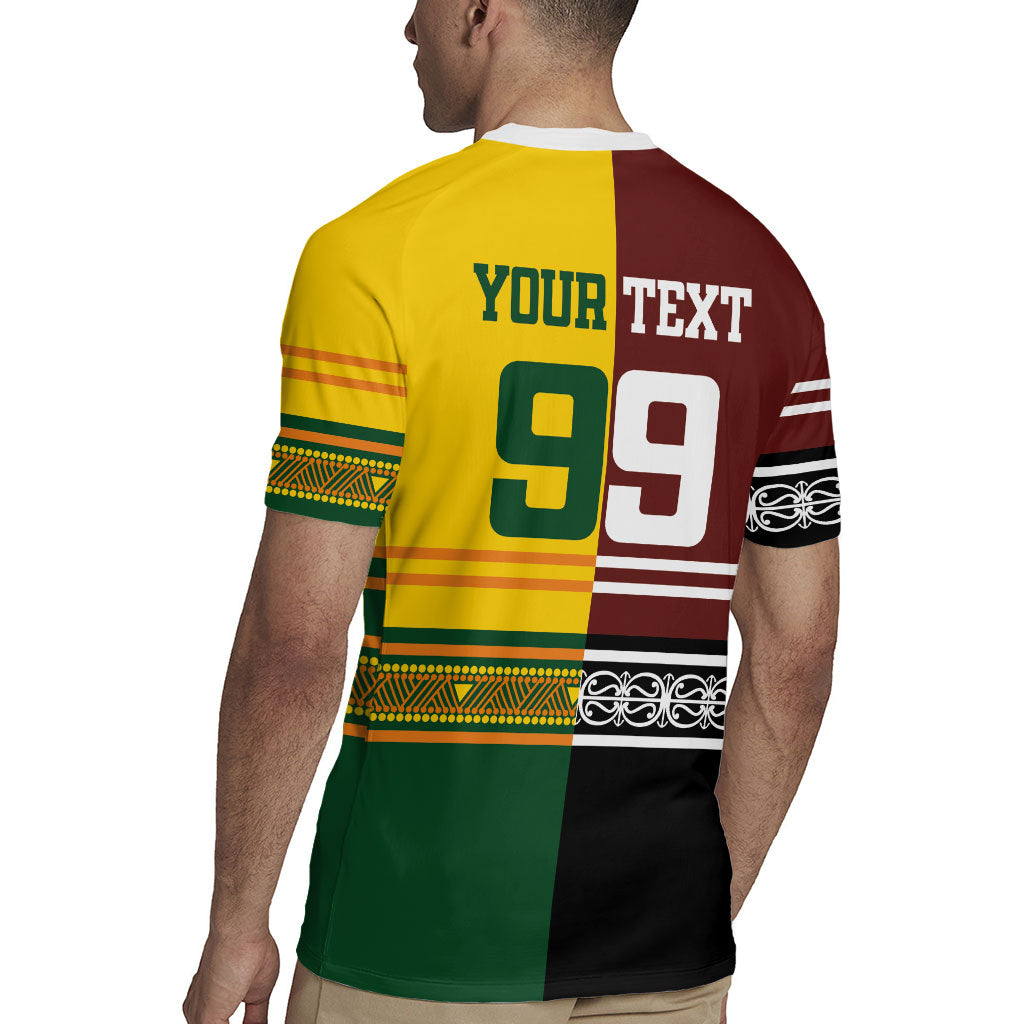 Custom Rugby New Zealand and Australia Rugby Jersey Burgundy Koru Geometric with Aboriginal Chevron Sport Style