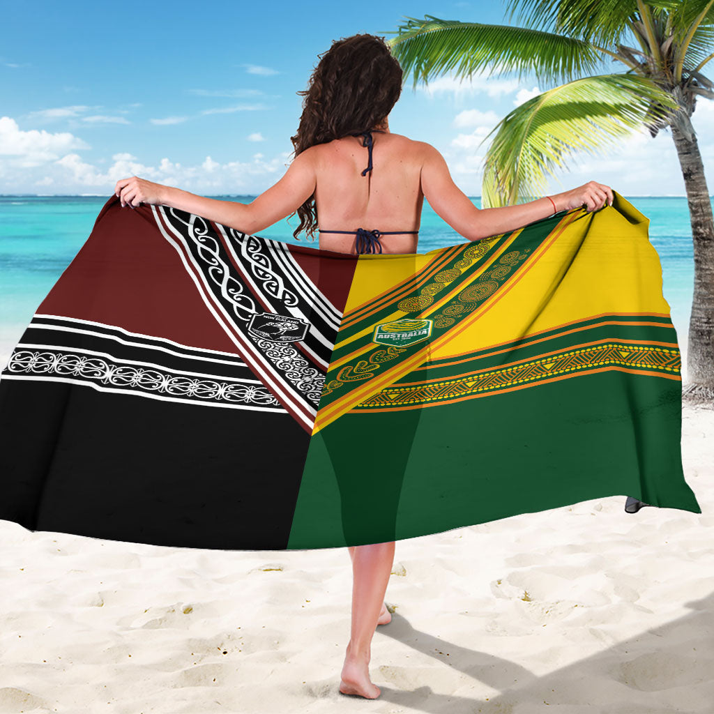 Rugby New Zealand and Australia Sarong Burgundy Koru Geometric with Aboriginal Chevron Sport Style
