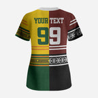 Custom Rugby New Zealand and Australia Scrub Top Burgundy Koru Geometric with Aboriginal Chevron Sport Style