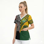 Custom Rugby New Zealand and Australia Scrub Top Burgundy Koru Geometric with Aboriginal Chevron Sport Style
