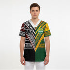 Custom Rugby New Zealand and Australia Scrub Top Burgundy Koru Geometric with Aboriginal Chevron Sport Style