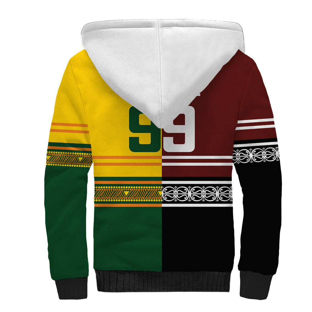 Custom Rugby New Zealand and Australia Sherpa Hoodie Burgundy Koru Geometric with Aboriginal Chevron Sport Style