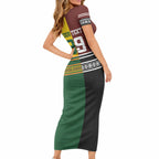 Custom Rugby New Zealand and Australia Short Sleeve Bodycon Dress Burgundy Koru Geometric with Aboriginal Chevron Sport Style