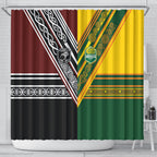 Rugby New Zealand and Australia Shower Curtain Burgundy Koru Geometric with Aboriginal Chevron Sport Style