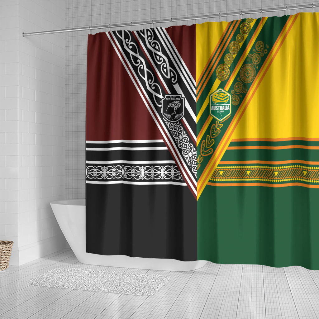 Rugby New Zealand and Australia Shower Curtain Burgundy Koru Geometric with Aboriginal Chevron Sport Style