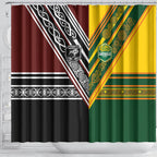 Rugby New Zealand and Australia Shower Curtain Burgundy Koru Geometric with Aboriginal Chevron Sport Style