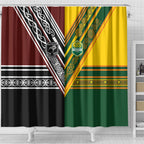 Rugby New Zealand and Australia Shower Curtain Burgundy Koru Geometric with Aboriginal Chevron Sport Style