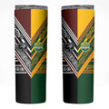 Rugby New Zealand and Australia Skinny Tumbler Burgundy Koru Geometric with Aboriginal Chevron Sport Style