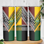 Rugby New Zealand and Australia Skinny Tumbler Burgundy Koru Geometric with Aboriginal Chevron Sport Style