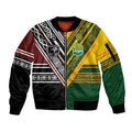 Custom Rugby New Zealand and Australia Sleeve Zip Bomber Jacket Burgundy Koru Geometric with Aboriginal Chevron Sport Style