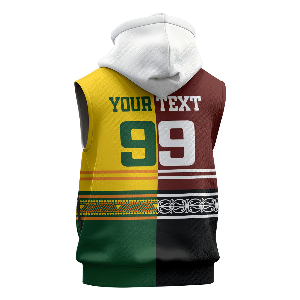 Custom Rugby New Zealand and Australia Sleeveless Hoodie Burgundy Koru Geometric with Aboriginal Chevron Sport Style