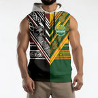 Custom Rugby New Zealand and Australia Sleeveless Hoodie Burgundy Koru Geometric with Aboriginal Chevron Sport Style