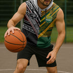 Custom Rugby New Zealand and Australia Sleeveless Hoodie Burgundy Koru Geometric with Aboriginal Chevron Sport Style