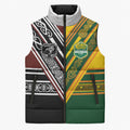 Custom Rugby New Zealand and Australia Sleeveless Puffer Jacket Burgundy Koru Geometric with Aboriginal Chevron Sport Style