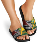 Rugby New Zealand and Australia Slide Sandals Burgundy Koru Geometric with Aboriginal Chevron Sport Style