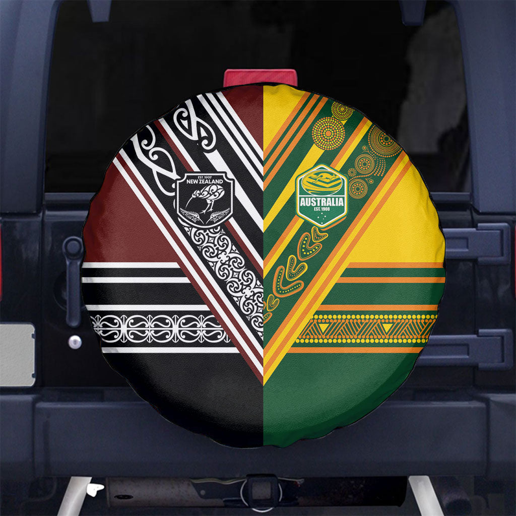 Rugby New Zealand and Australia Spare Tire Cover Burgundy Koru Geometric with Aboriginal Chevron Sport Style