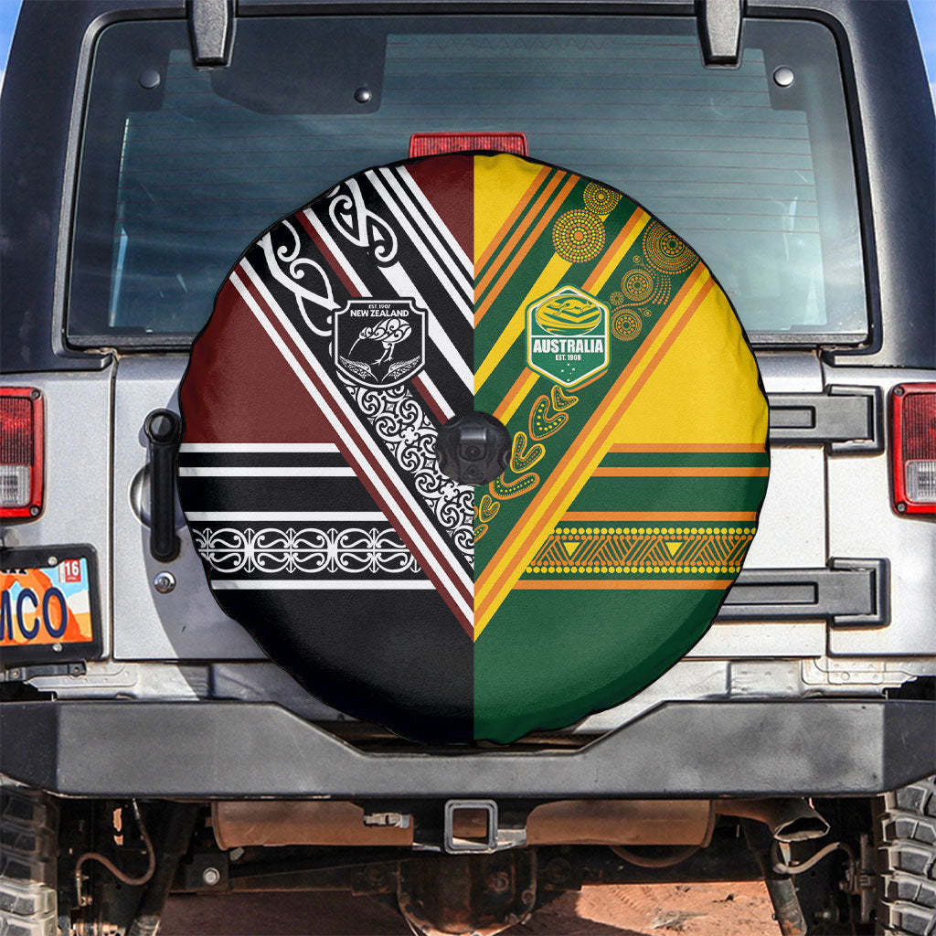 Rugby New Zealand and Australia Spare Tire Cover Burgundy Koru Geometric with Aboriginal Chevron Sport Style