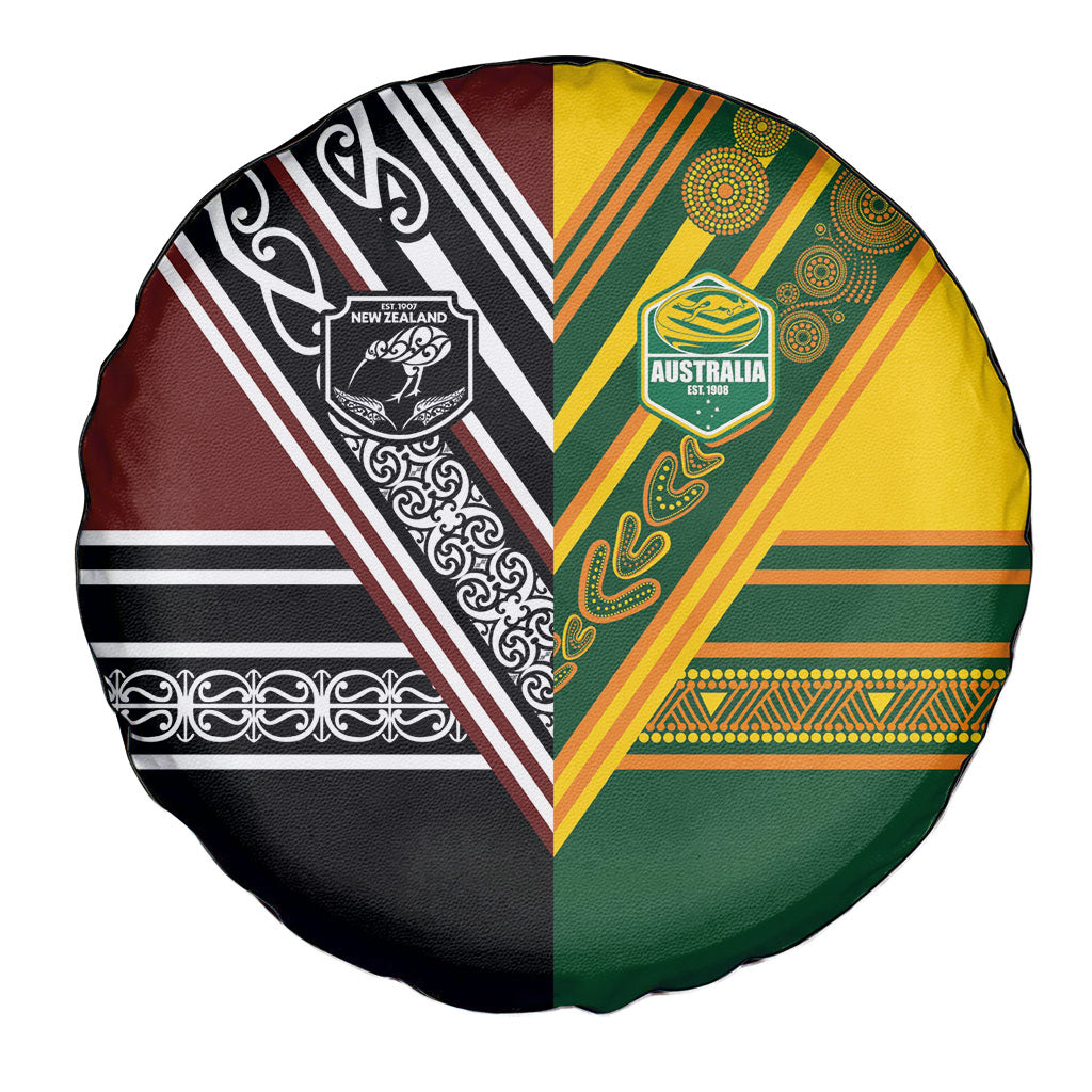 Rugby New Zealand and Australia Spare Tire Cover Burgundy Koru Geometric with Aboriginal Chevron Sport Style
