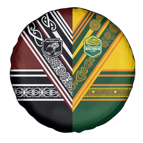 Rugby New Zealand and Australia Spare Tire Cover Burgundy Koru Geometric with Aboriginal Chevron Sport Style