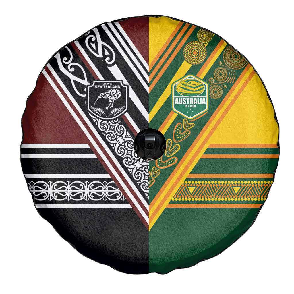 Rugby New Zealand and Australia Spare Tire Cover Burgundy Koru Geometric with Aboriginal Chevron Sport Style