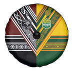 Rugby New Zealand and Australia Spare Tire Cover Burgundy Koru Geometric with Aboriginal Chevron Sport Style